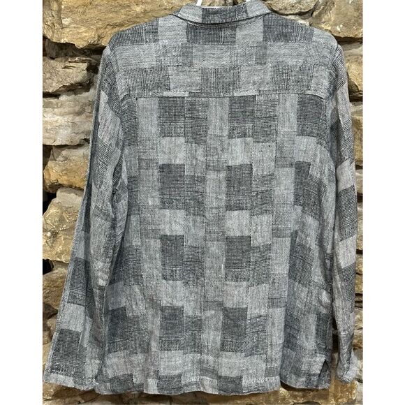 Women's Christopher Banks Pure Linen Flax Plaid Lagenlook Long Sleeve Woven Butt - Picture 3 of 5